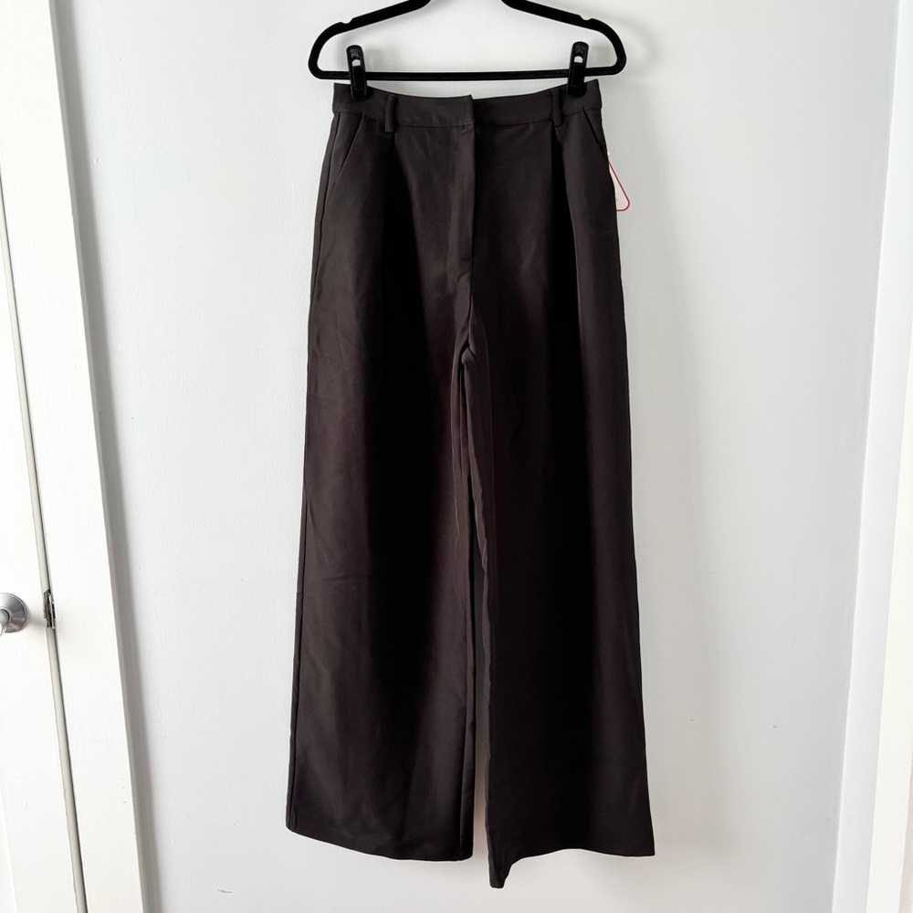 Club L London NWT Raina Black High Waist Pleated Wide-Leg Trousers Pants Black - Picture 3 of 8